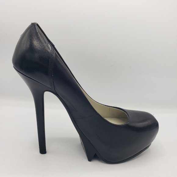 Camilla Skovgaard Stiletto Heels 7 Black Leather Round Toe Covered Platform - Picture 7 of 11
